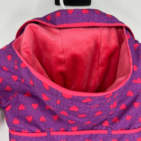 London Fog Girls Raincoat Jacket Purple Pink Heart Print Hooded Fleece Lined - Picture 11 of 12